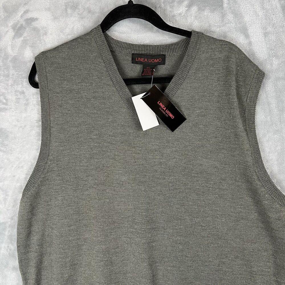 New Linea Uomo Men’s‎ 2xl Gray  Beige Sweater Vest V Neck - Picture 2 of 9